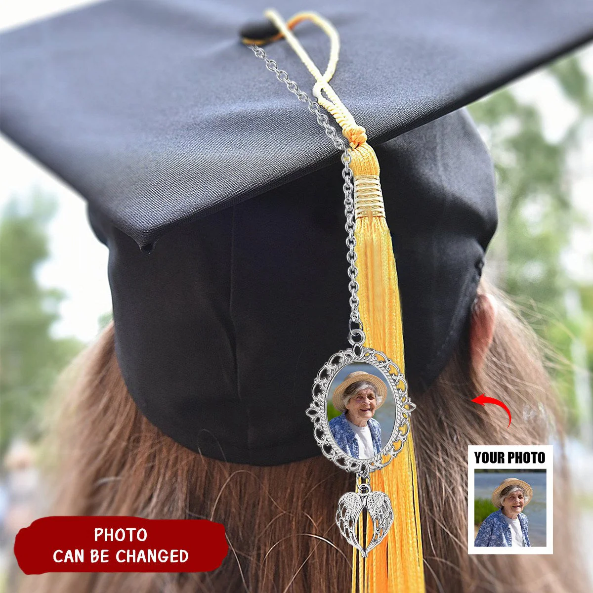 Personalized Graduation Cap Decoration Memorial Photo Tassel Wings Charm - Image 5