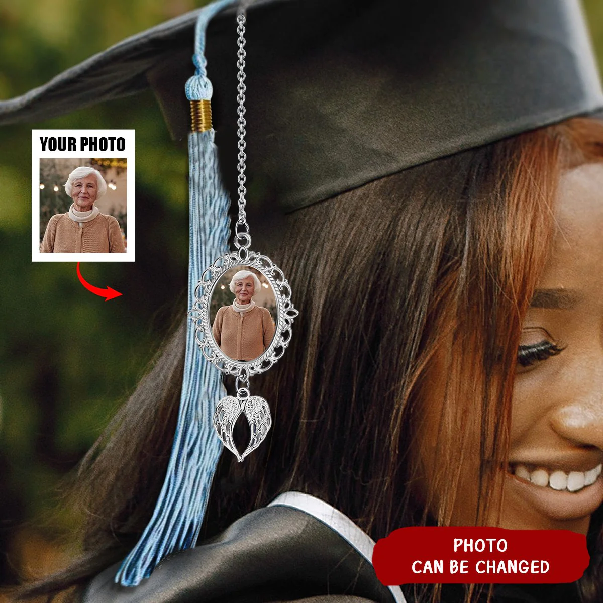 Personalized Graduation Cap Decoration Memorial Photo Tassel Wings Charm - Image 6