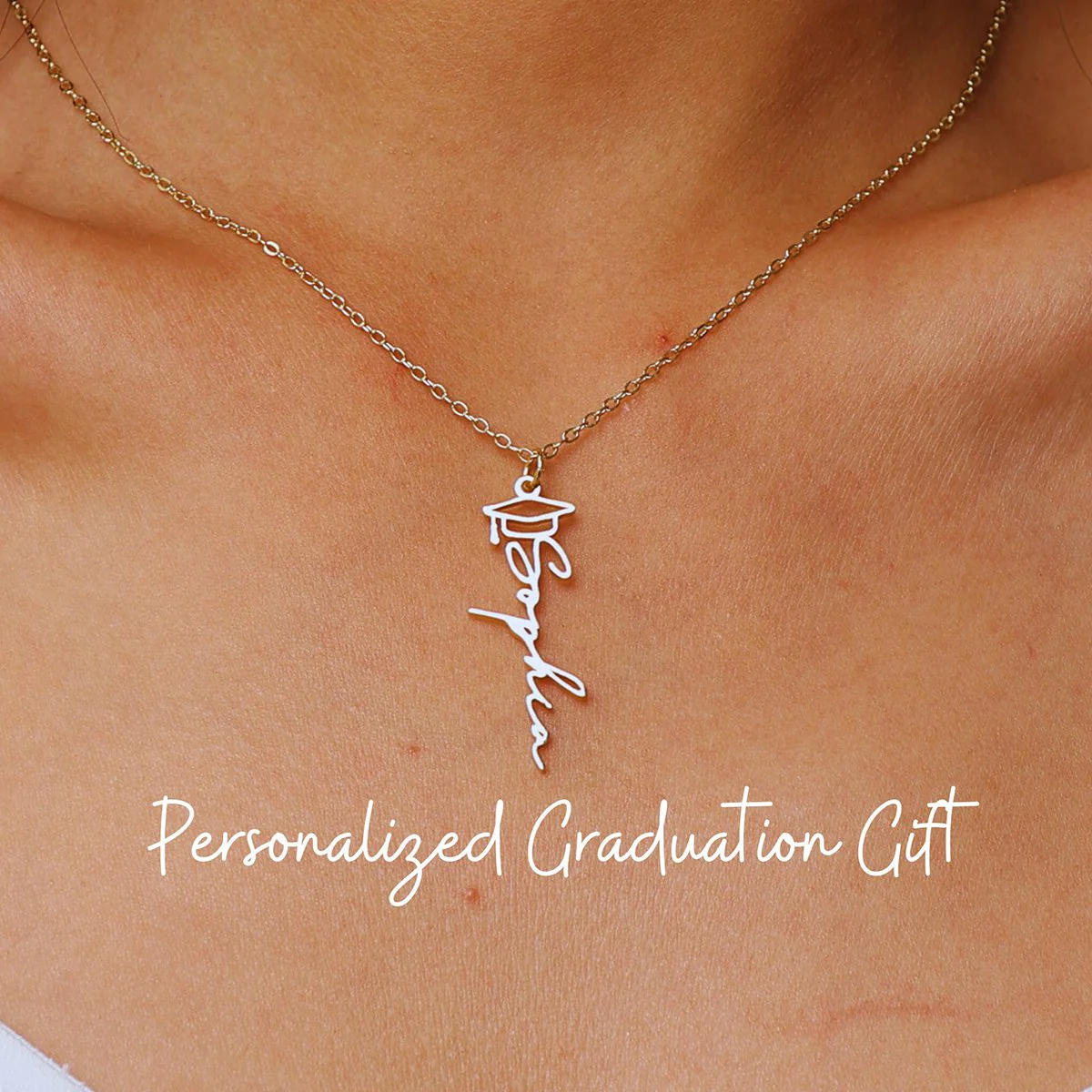 Personalized graduation name necklace, mortarboard necklace - Image 10