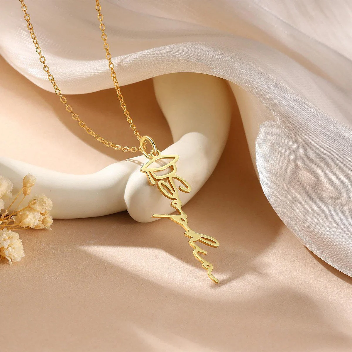 Personalized graduation name necklace, mortarboard necklace - Image 11