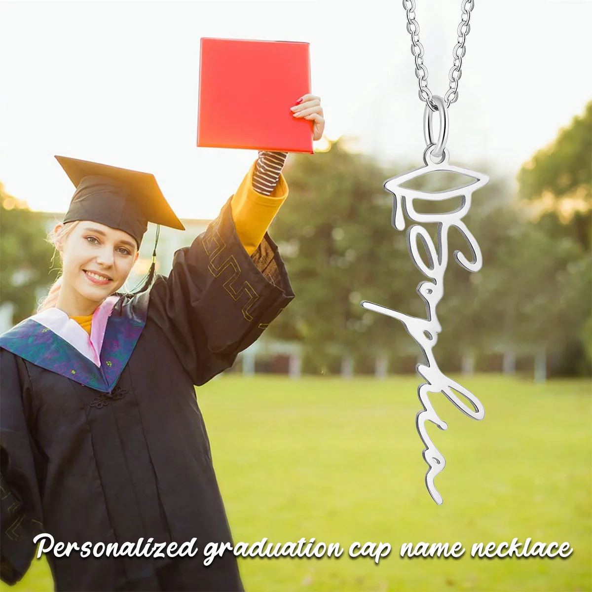 Personalized graduation name necklace, mortarboard necklace - Image 12