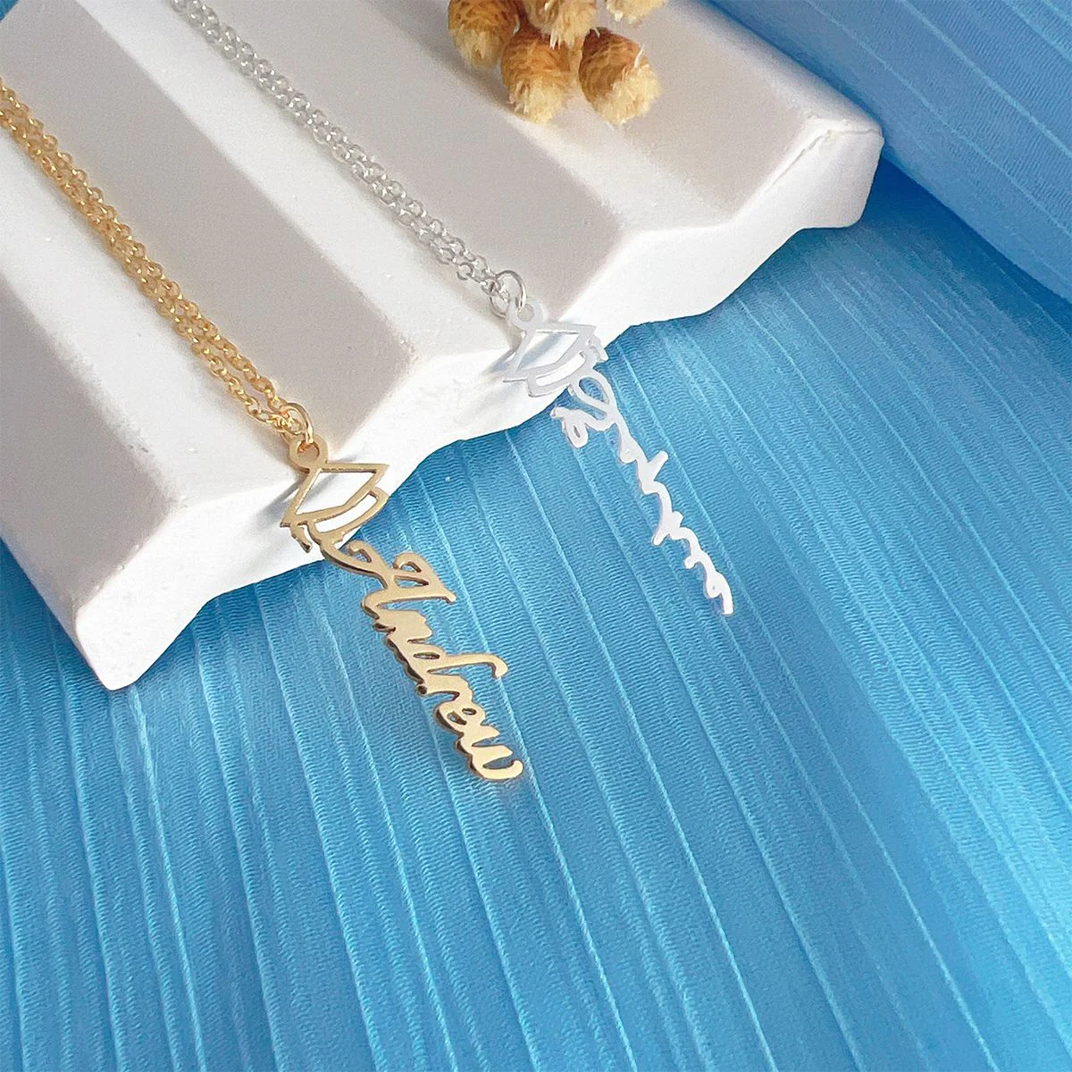 Personalized graduation name necklace, mortarboard necklace - Image 7