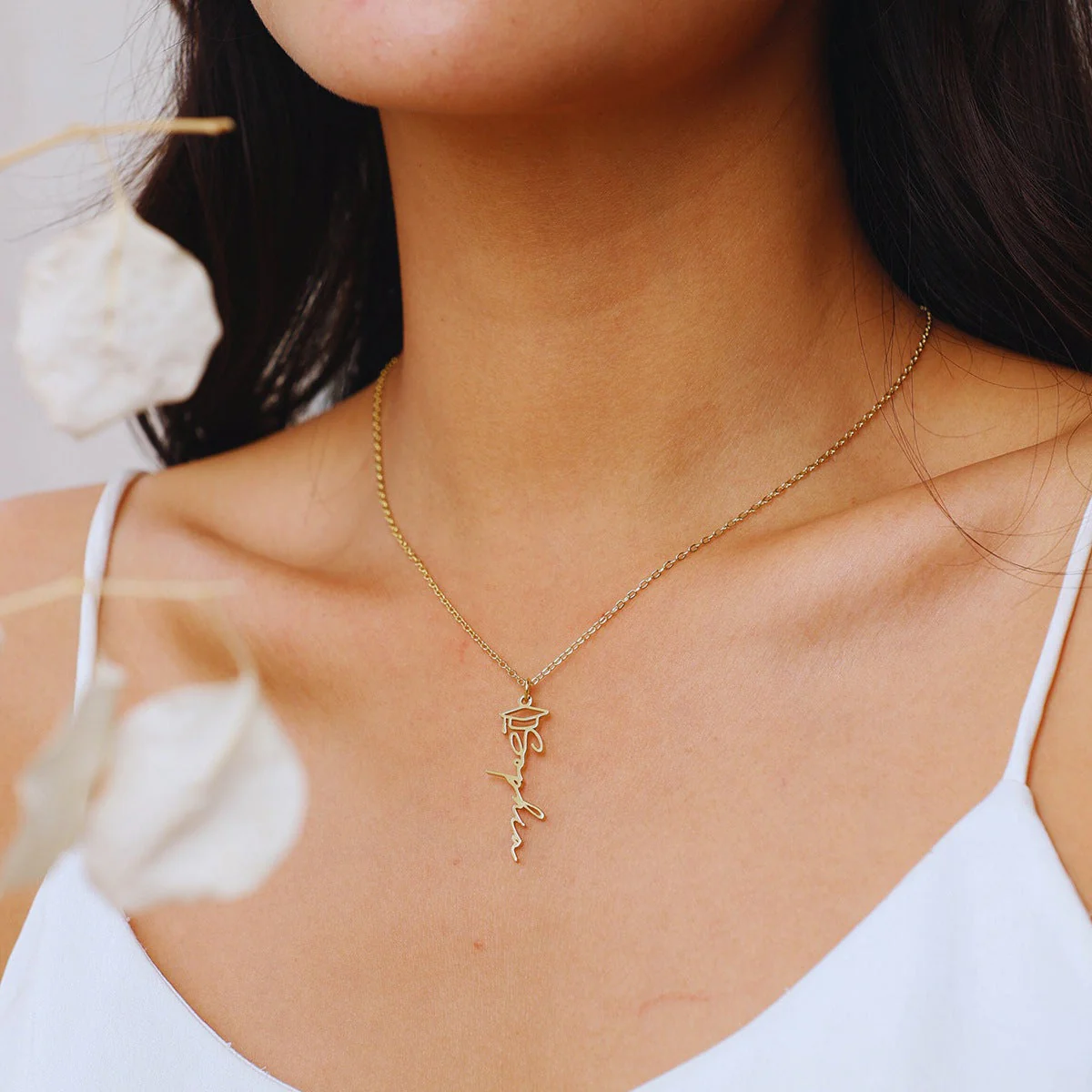 Personalized graduation name necklace, mortarboard necklace - Image 8