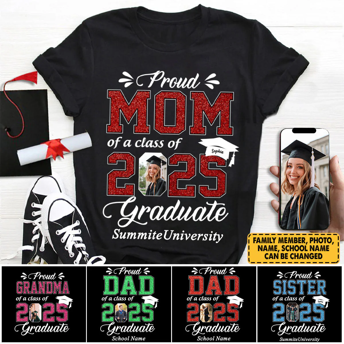 Personalized Graduation Shirts Class of 2025 Family Gifts For Family Member Graduation Shirt Proud Family - Image 7