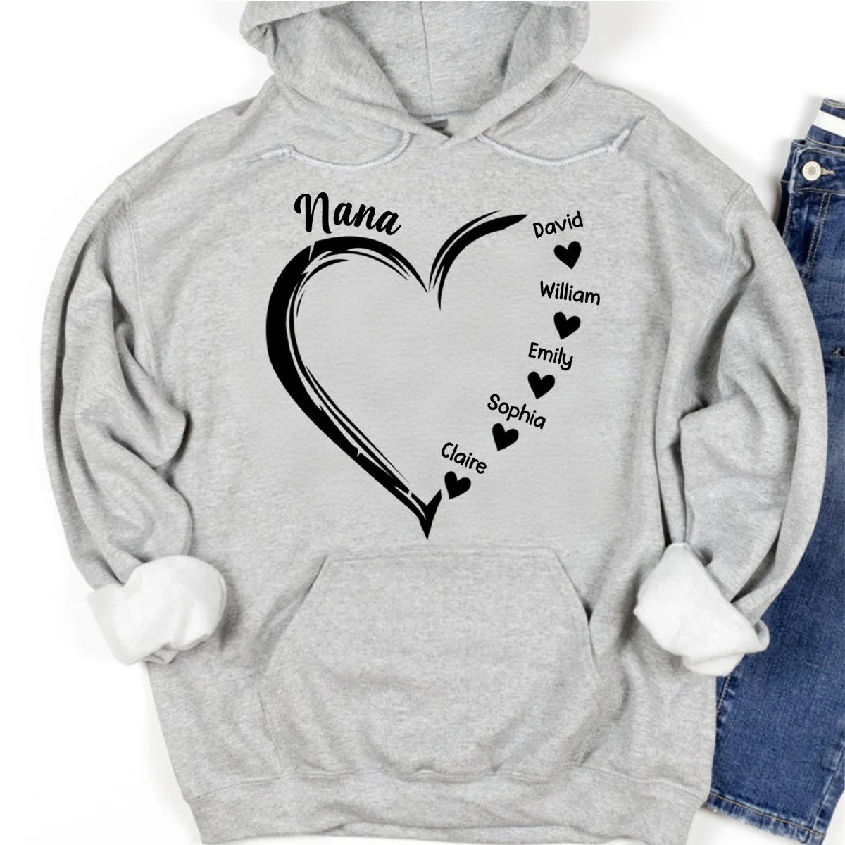 Personalized Grandma and Grandkids,Grandma Heart Pure cotton hoodie - Image 4