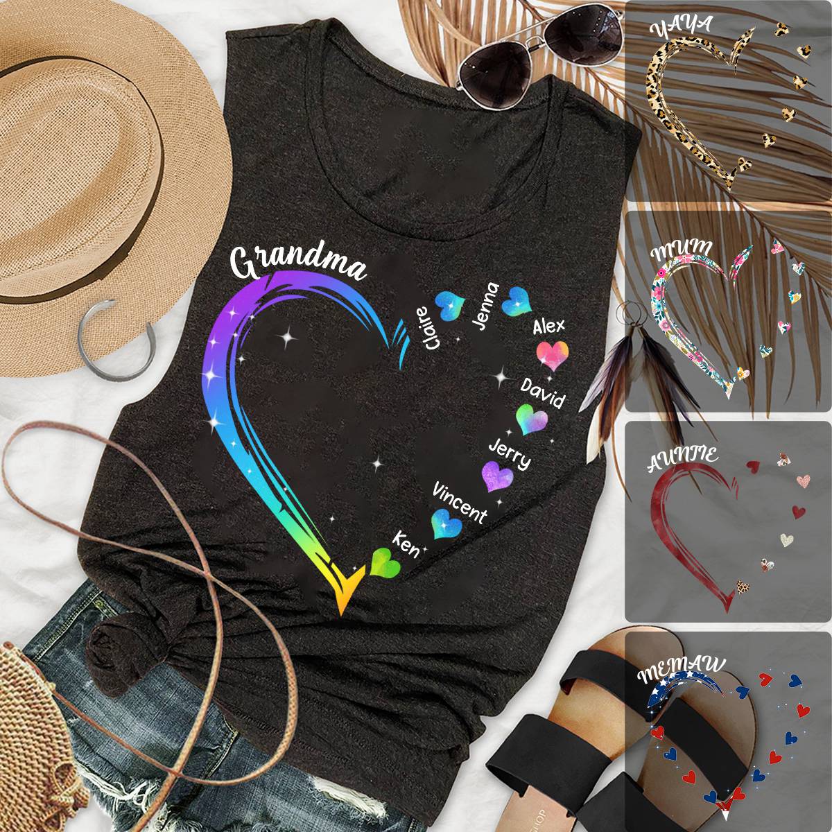 Personalized Grandma and Grandkids Heart Tank Top - Image 5