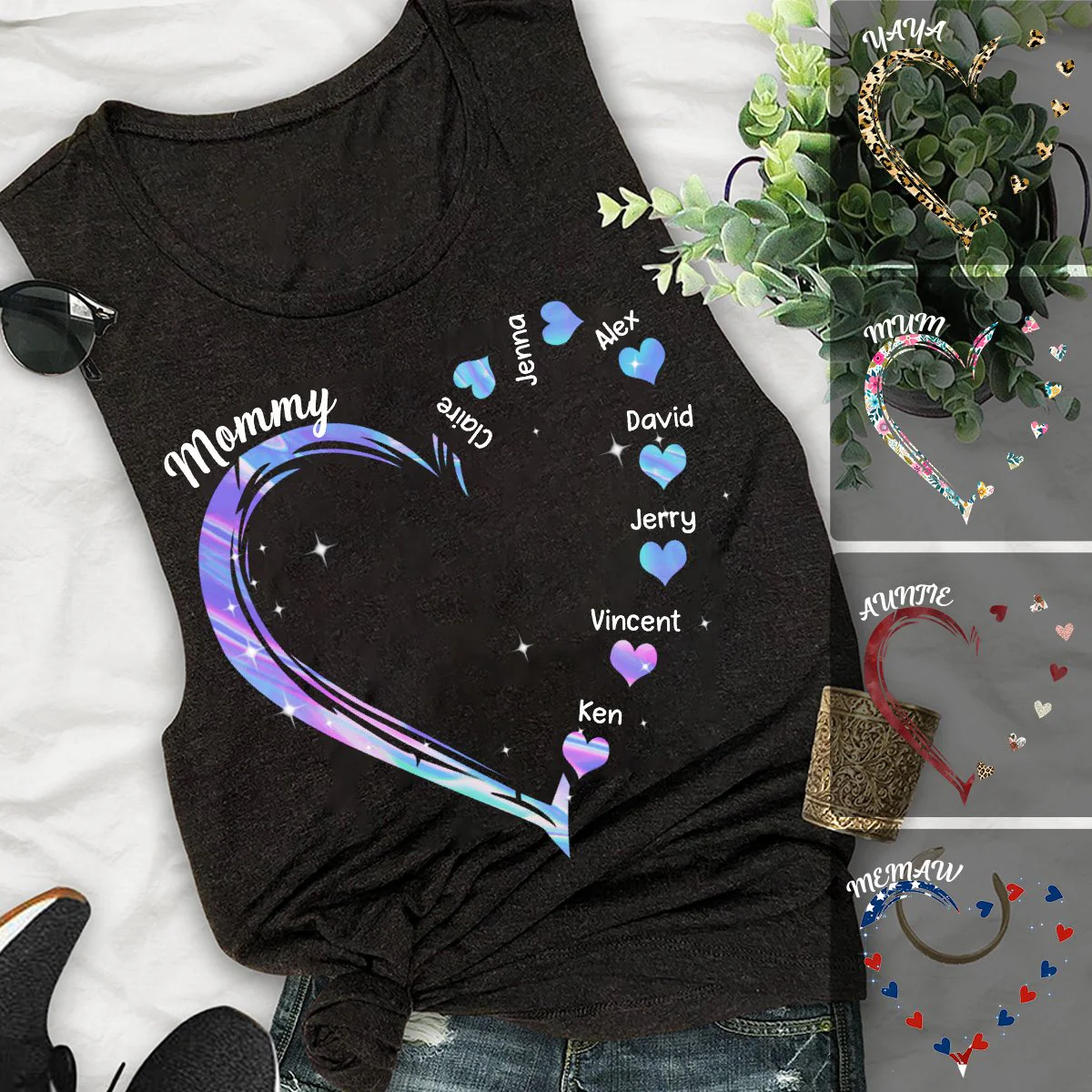 Personalized Grandma and Grandkids Heart Tank Top - Image 6