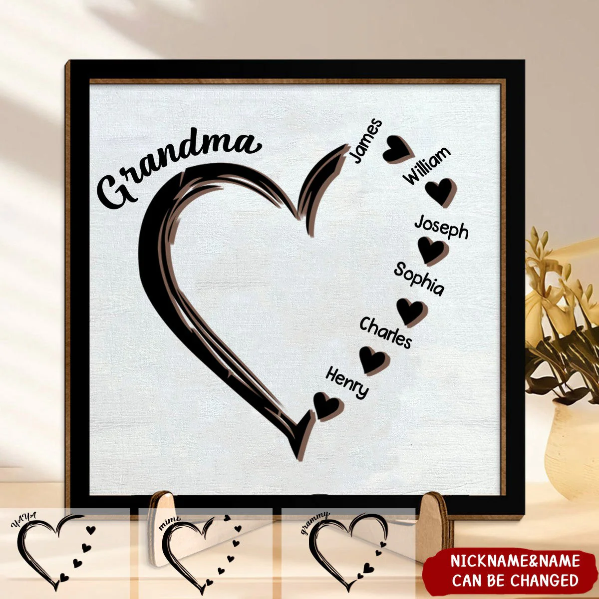 Personalized Grandma and Grandkids Heart - 2 Layers Wooden Plaque - Image 2