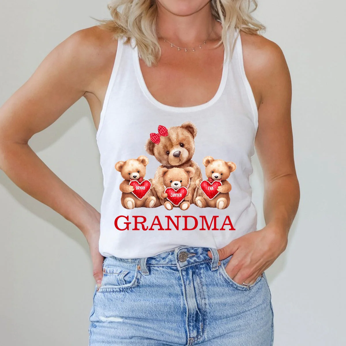 Personalized Grandma Bear With Cute Little Bear Kids Tank Top - Image 5