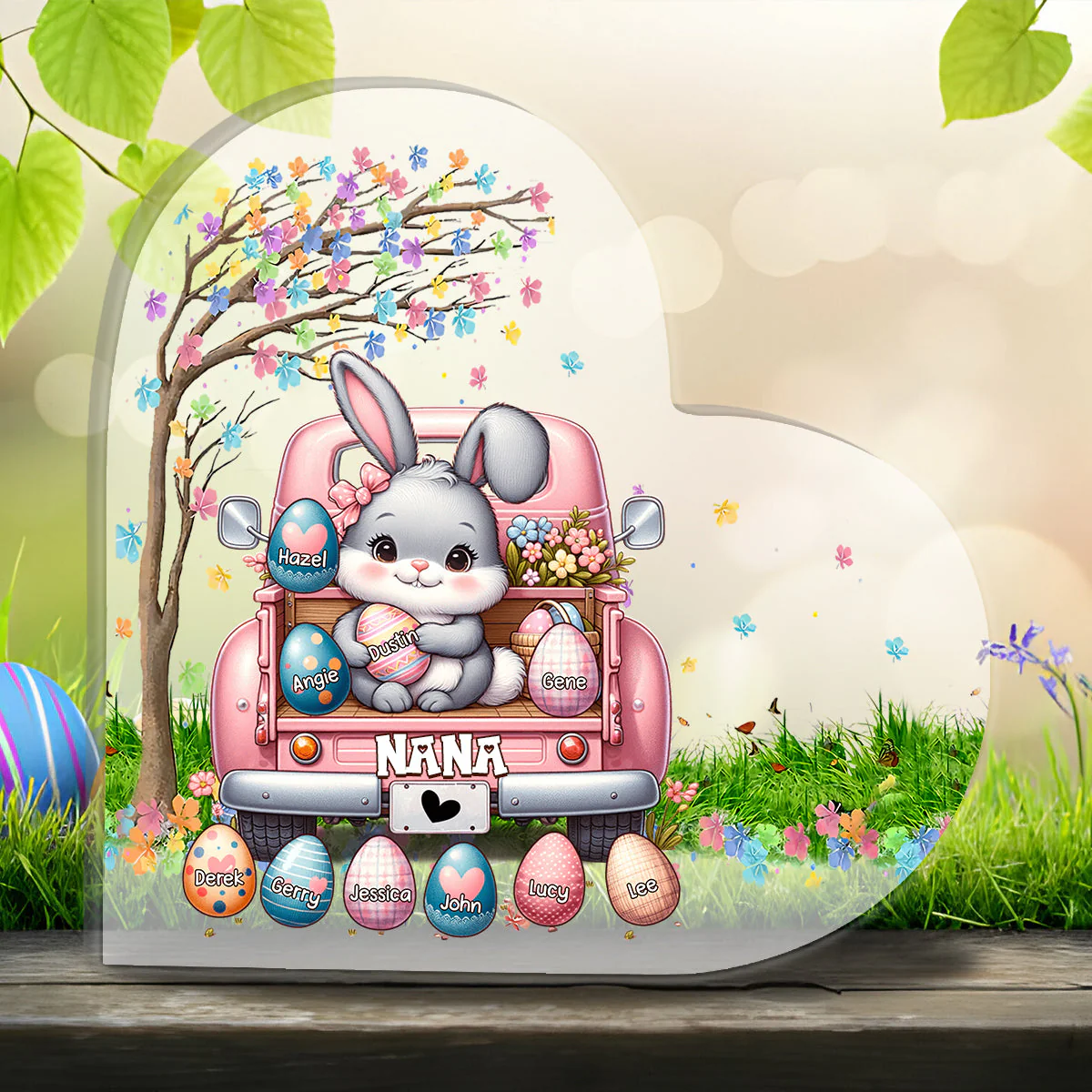 Personalized Grandma Bunny With Easter Egg Grandkids Heart-Shaped Acrylic Plaque - Image 4