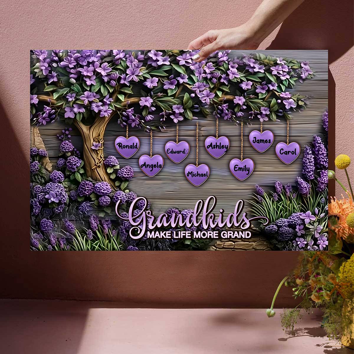 Personalized Grandma Canvas Poster - Celebrate Family Love! 'Grandkids Make Life Grand' - Image 2