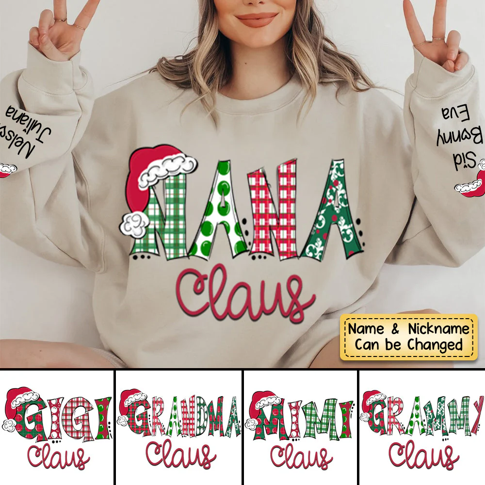Personalized Grandma Claus Kids Hat Christmas Sweatshirt - Image 2