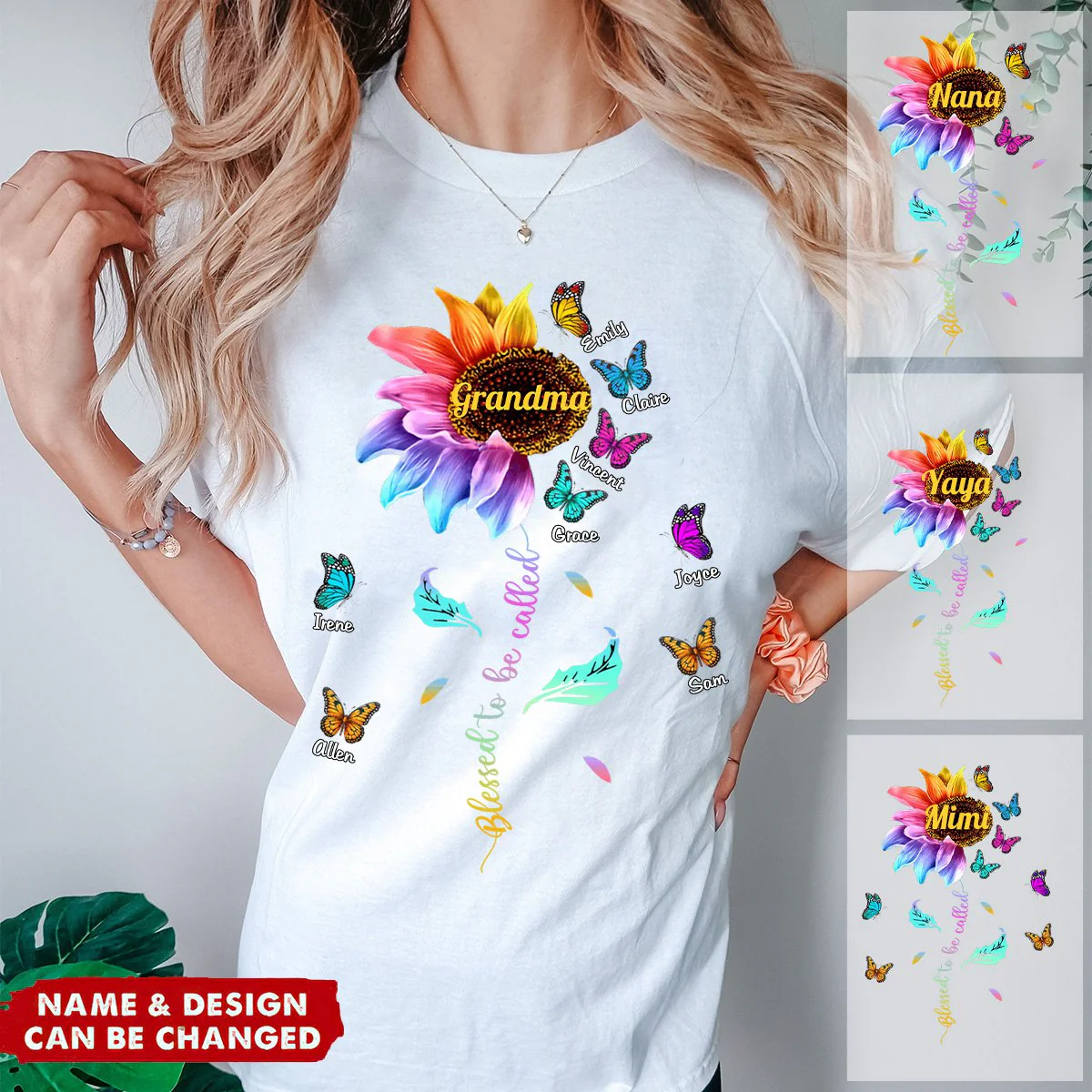 Personalized Grandma Colorful Sunflower With Butterflies Pure cotton T-shirt - Image 2