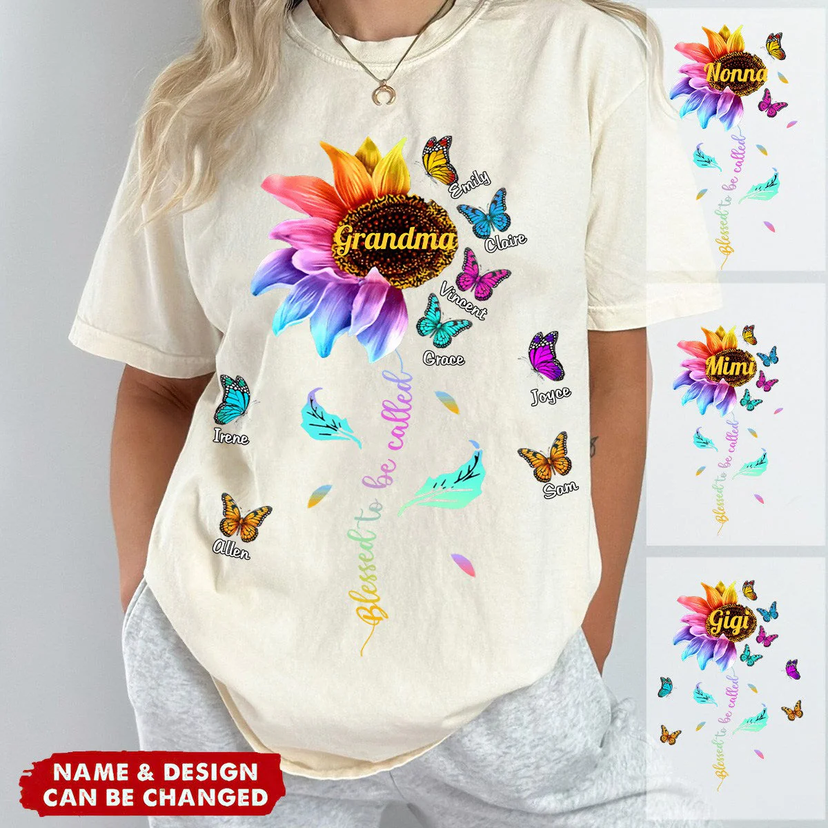 Personalized Grandma Colorful Sunflower With Butterflies Pure cotton T-shirt - Image 4