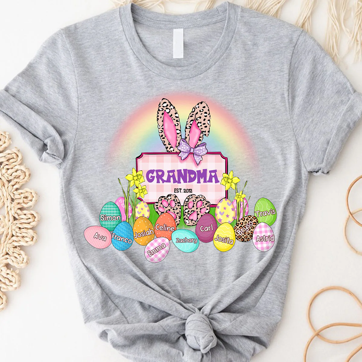 Personalized Grandma Easter Bunny Rainbow Eggs Pure Cotton T-Shirt - Image 4