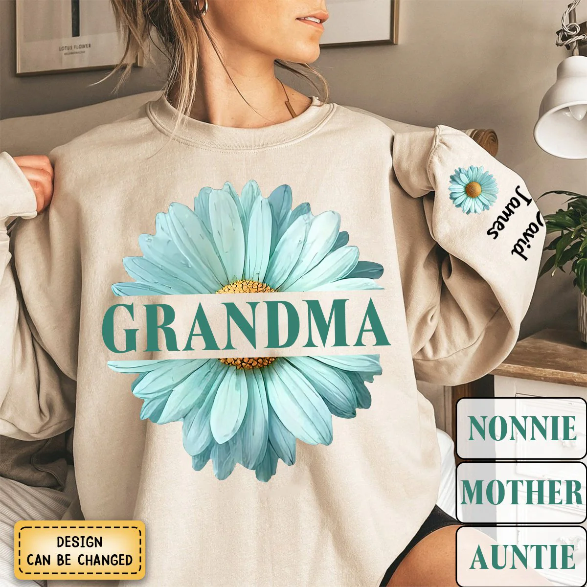 Personalized Grandma Flower Daisy Color And Grandkids Sweatshirt - Image 3