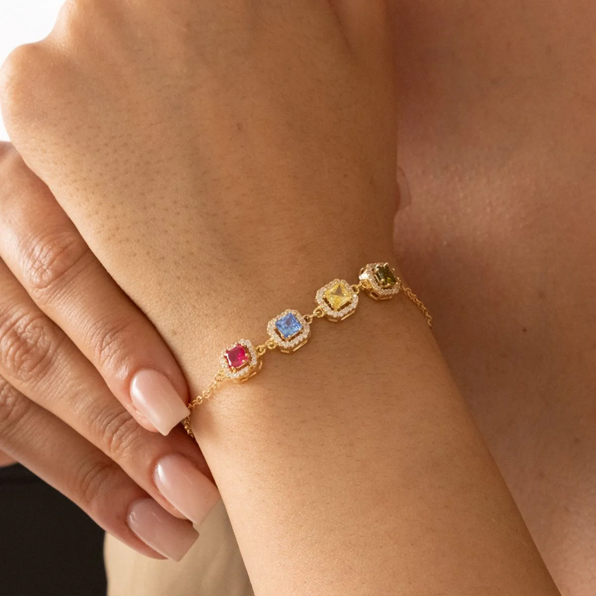 Personalized Grandma Gift Family Square Birthstone Bracelet - Image 3