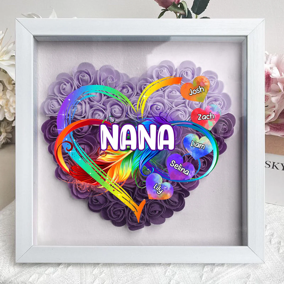 Personalized Grandma Grandkids Infinity Love Rainbow Flower Shadow Box - Image 3