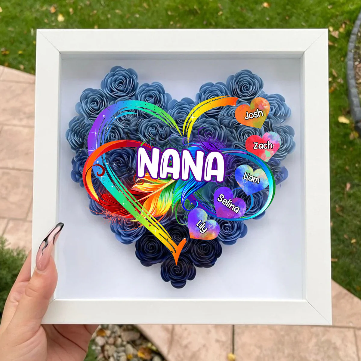 Personalized Grandma Grandkids Infinity Love Rainbow Flower Shadow Box - Image 4