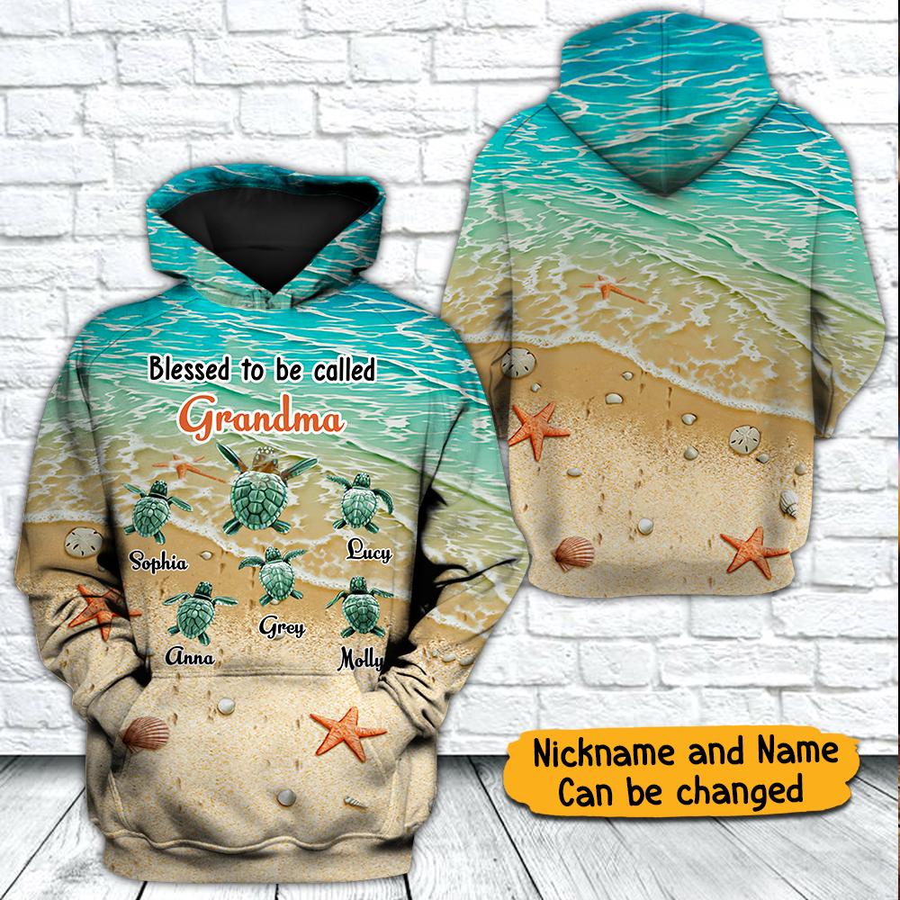 Personalized Grandma Grandkids Turtle Ocean Lover Christmas Xmas Gift Hoodie - Image 2