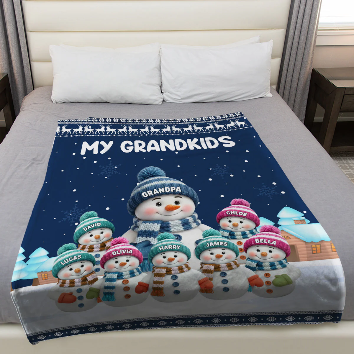 Personalized Grandma/Grandpa Snowman Blanket For Family - Image 2