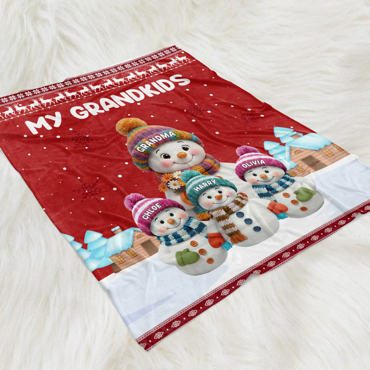 Personalized Grandma/Grandpa Snowman Blanket For Family - Image 3