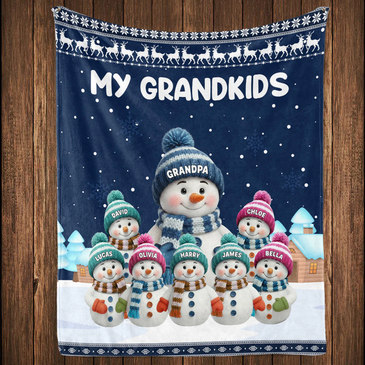 Personalized Grandma/Grandpa Snowman Blanket For Family - Image 4