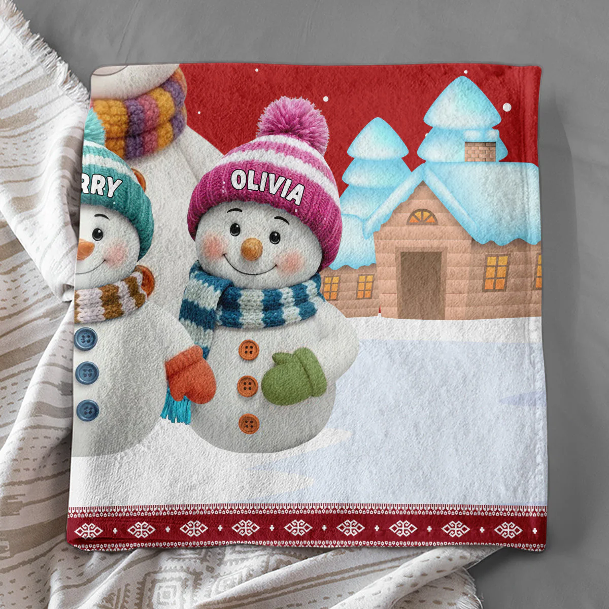 Personalized Grandma/Grandpa Snowman Blanket For Family - Image 5