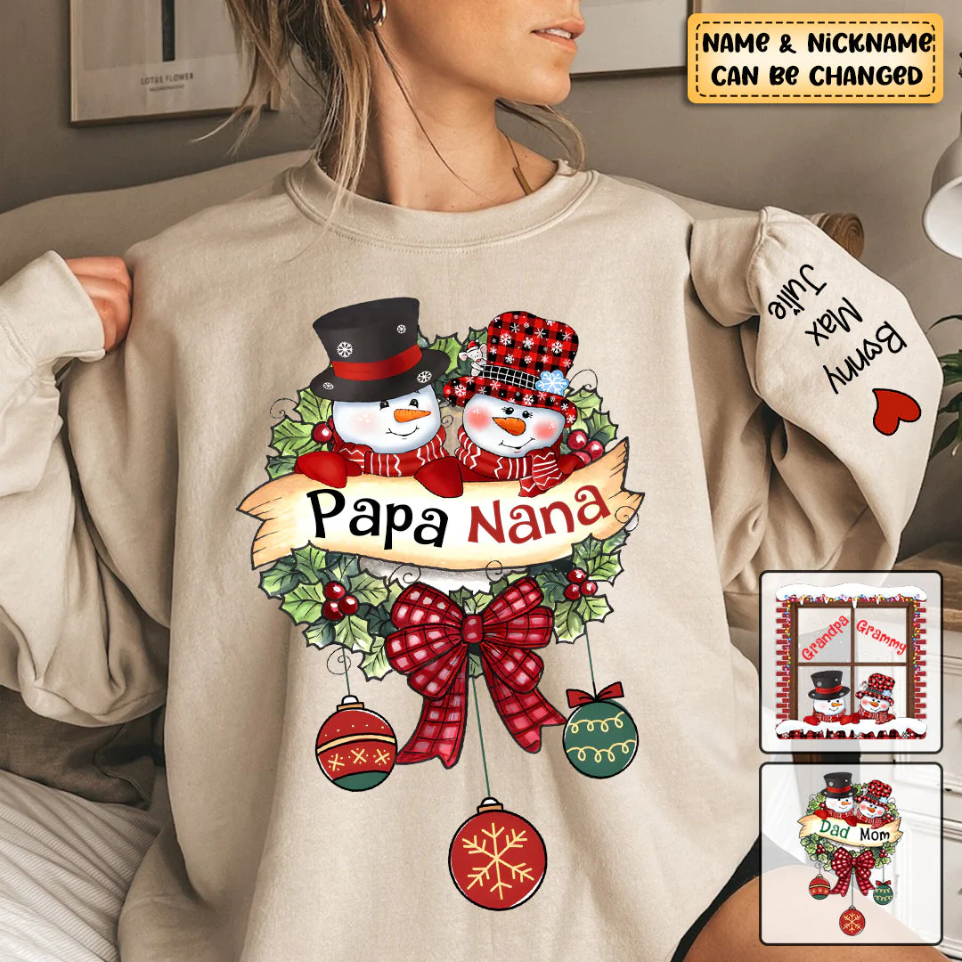 Personalized Grandma Grandpa Kid Snowman Christmas Sweatshirt - Image 2