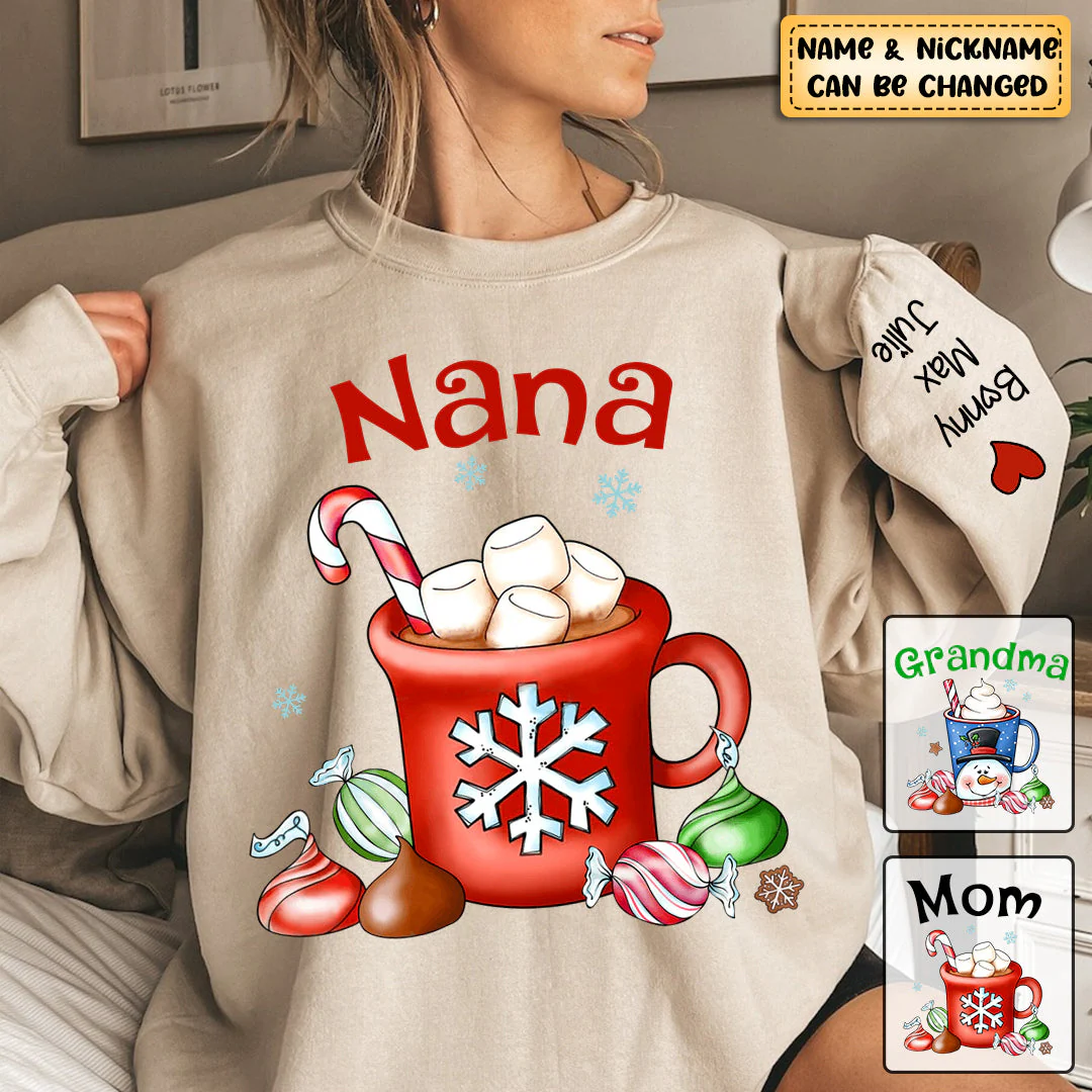 Personalized Grandma Hot Cocoa Cup Christmas Sweatshirt