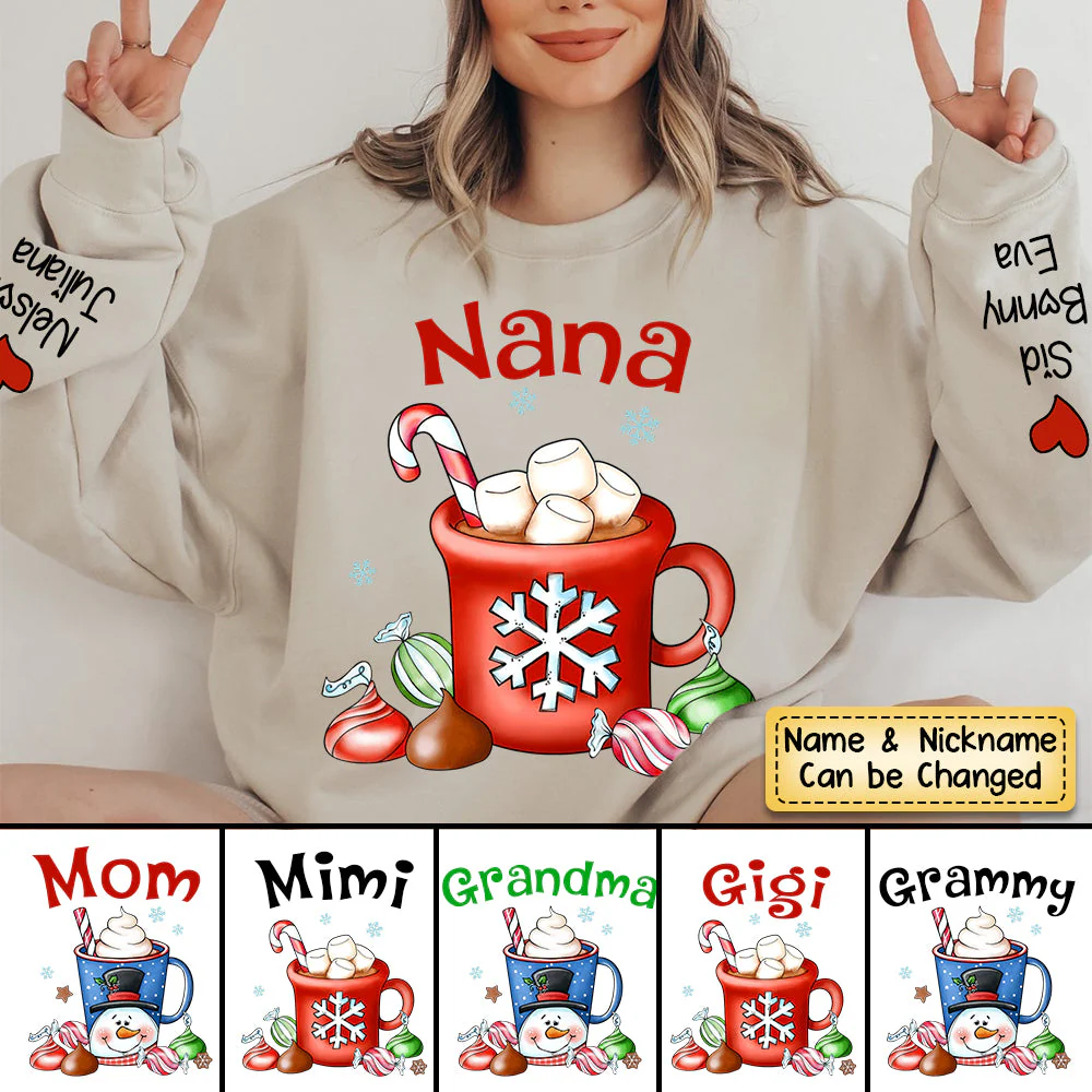 Personalized Grandma Hot Cocoa Cup Christmas Sweatshirt - Image 2