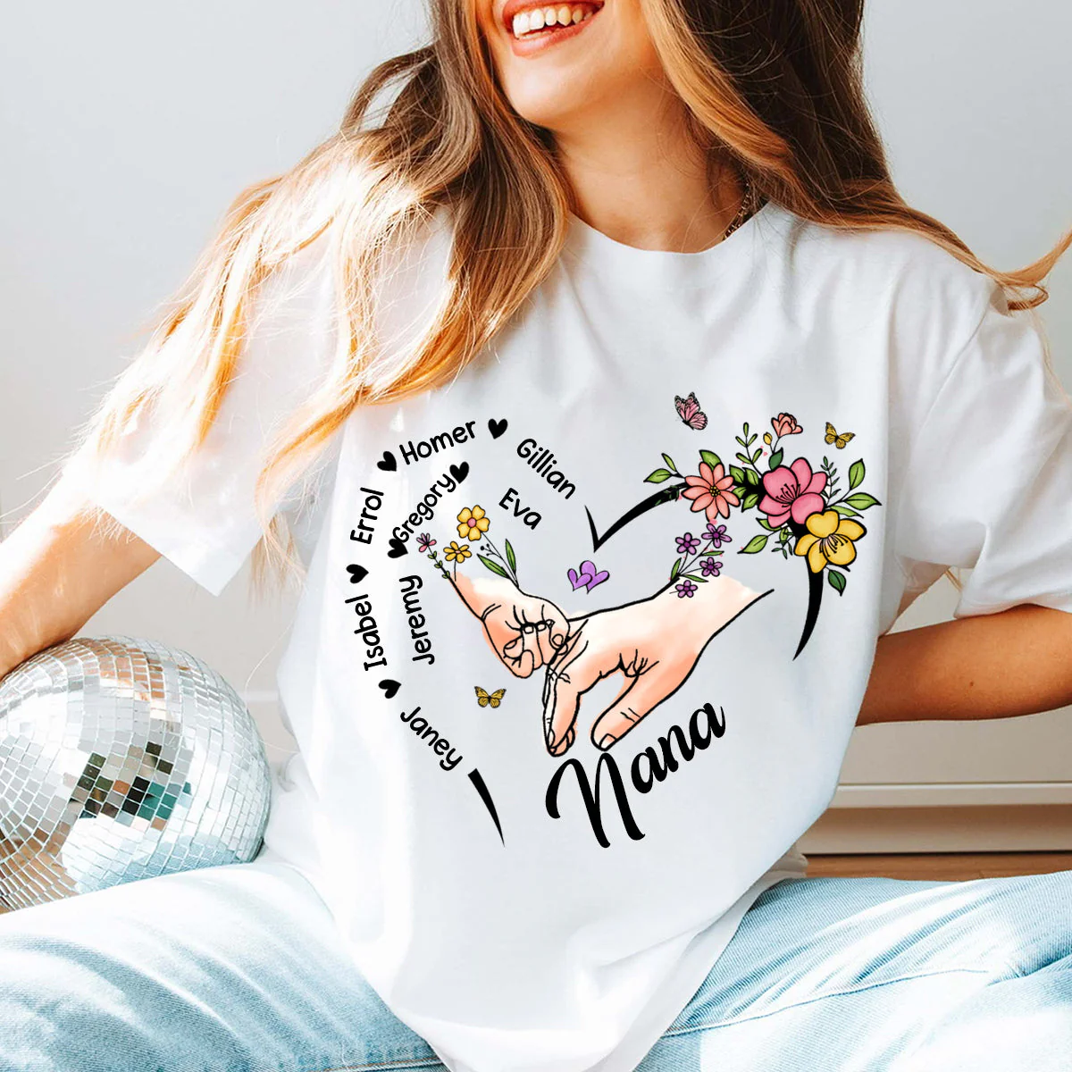 Personalized Grandma Kids Hands Flower Heart 100% Pure Cotton T-Shirt - Image 3