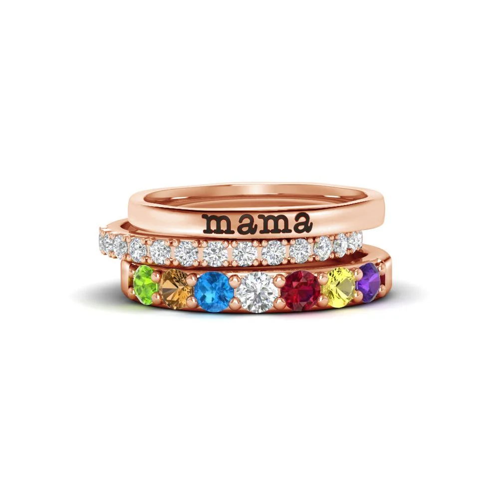 Personalized Grandma Mom Birthstone Ring Stack - Image 3