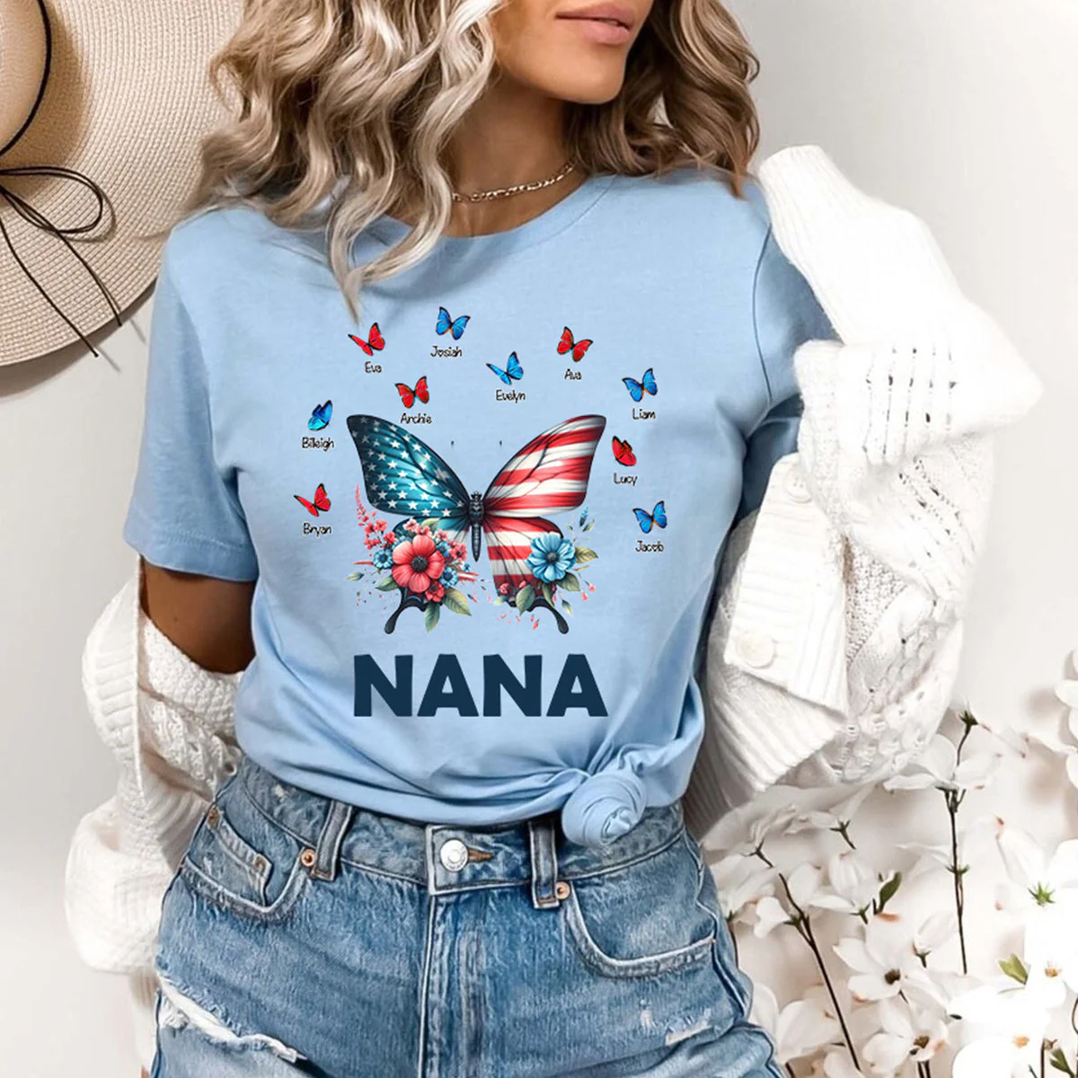 Personalized Grandma Mom Butterfly kids Independence Day T-shirt - Image 9