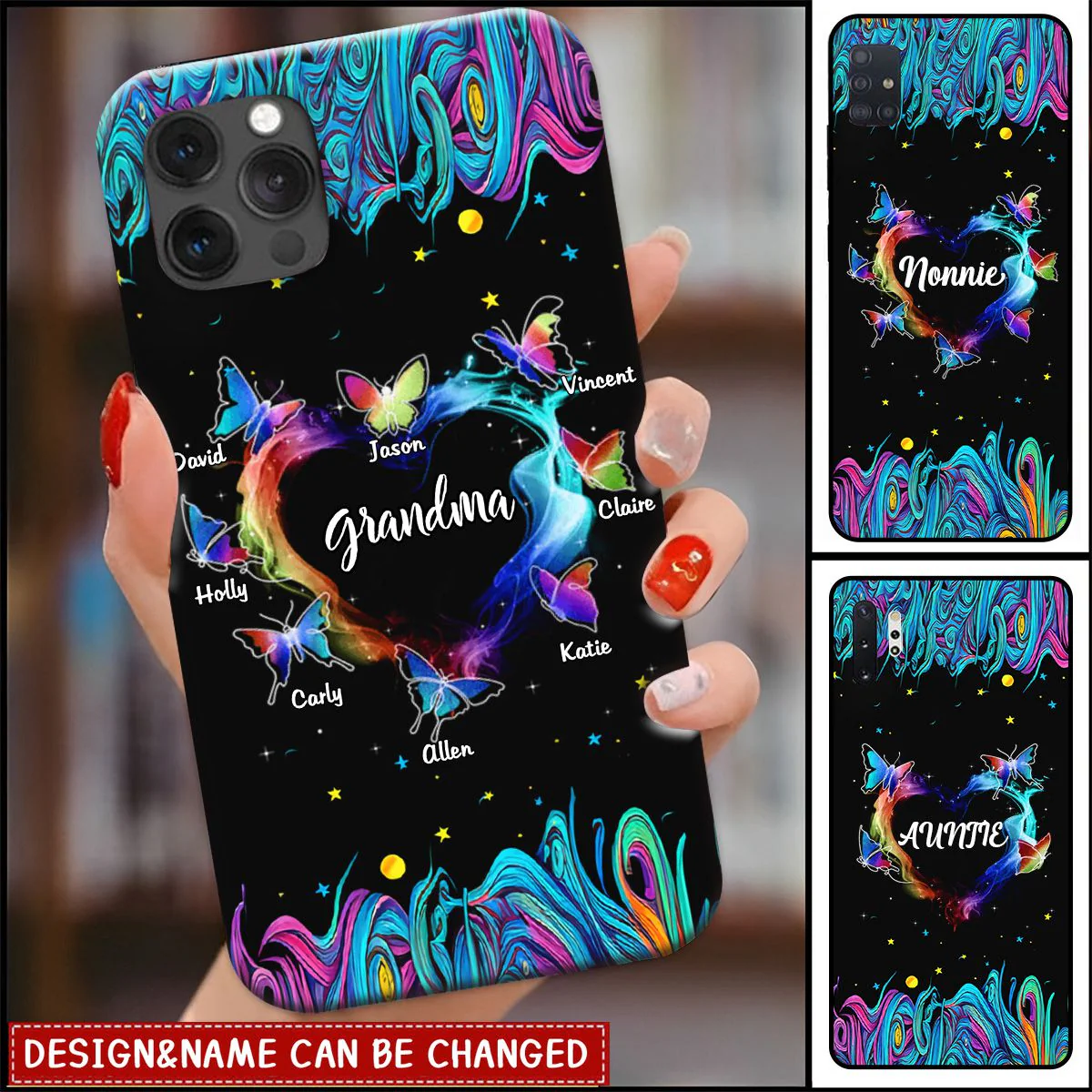 Personalized Grandma Mom Colorful Smoke Heart Butterflies Phone Case - Image 2