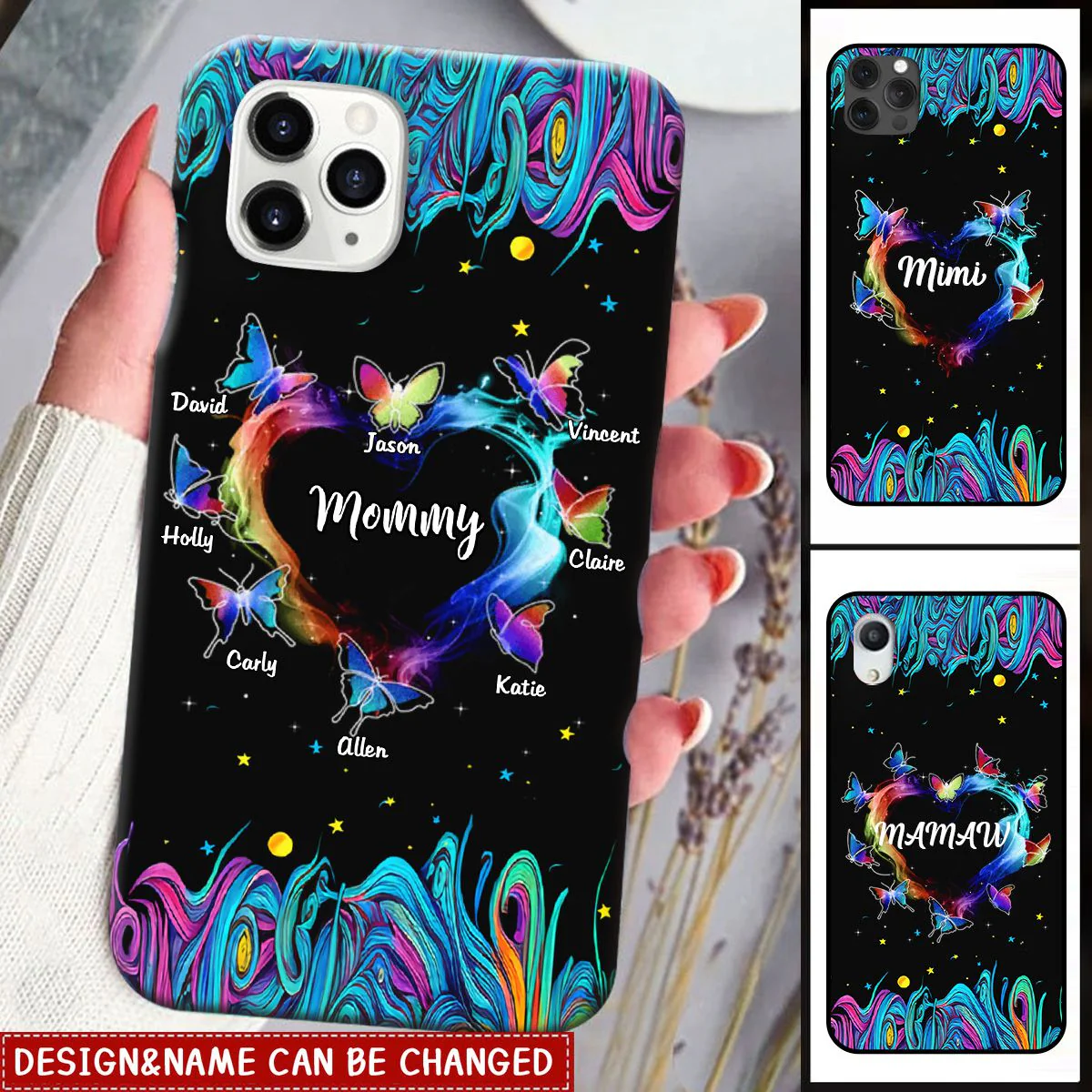 Personalized Grandma Mom Colorful Smoke Heart Butterflies Phone Case - Image 3