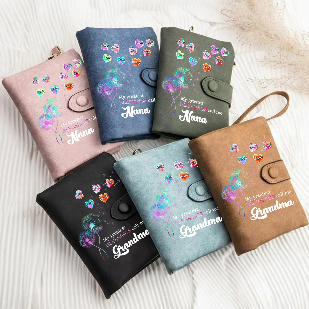 Personalized Grandma Mom Dandelion Flower Heart Leather Wallet - Image 6