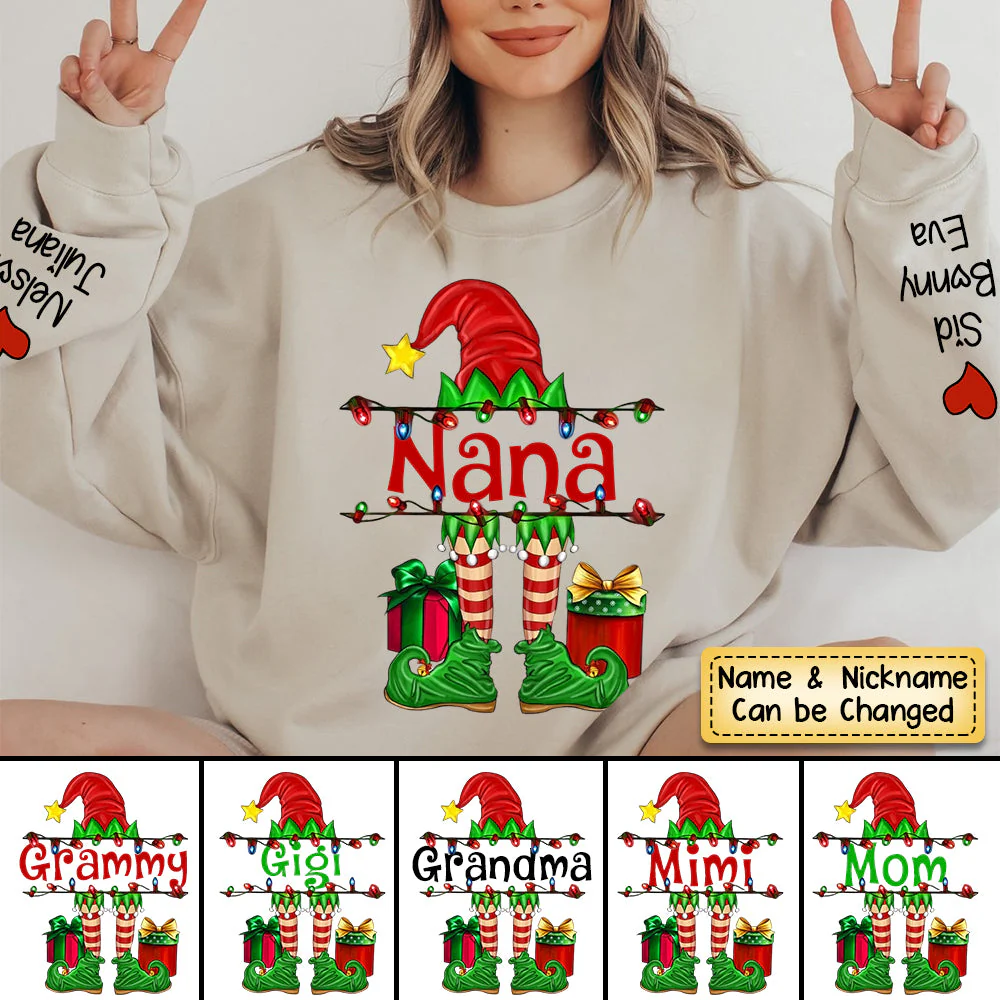 Personalized Grandma/Mom Elf Christmas Light Sweatshirt - Image 2