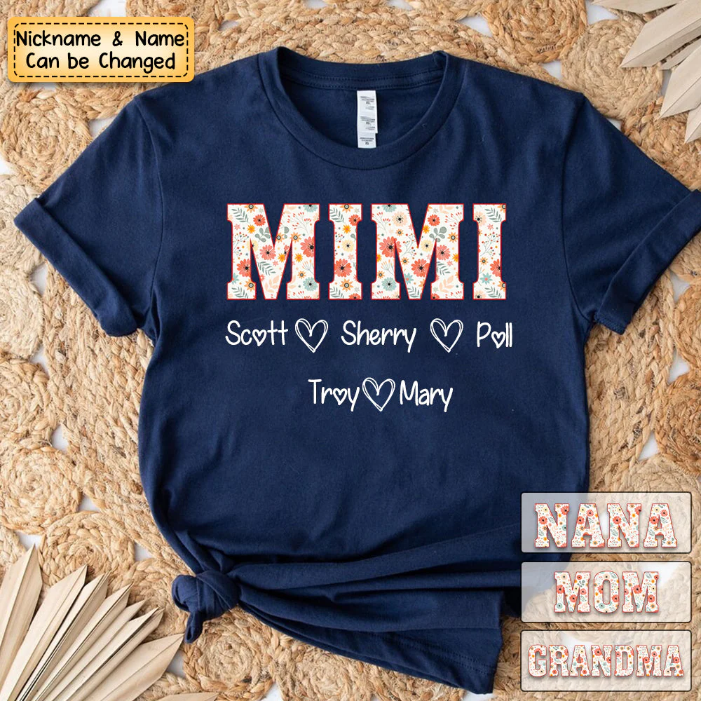 Personalized Grandma/Mom Floral - 100% Pure Cotton T-Shirt - Image 2