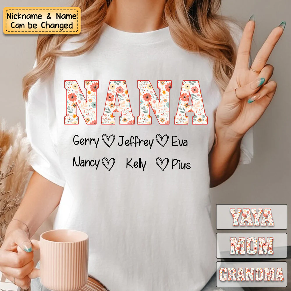 Personalized Grandma/Mom Floral - 100% Pure Cotton T-Shirt - Image 3