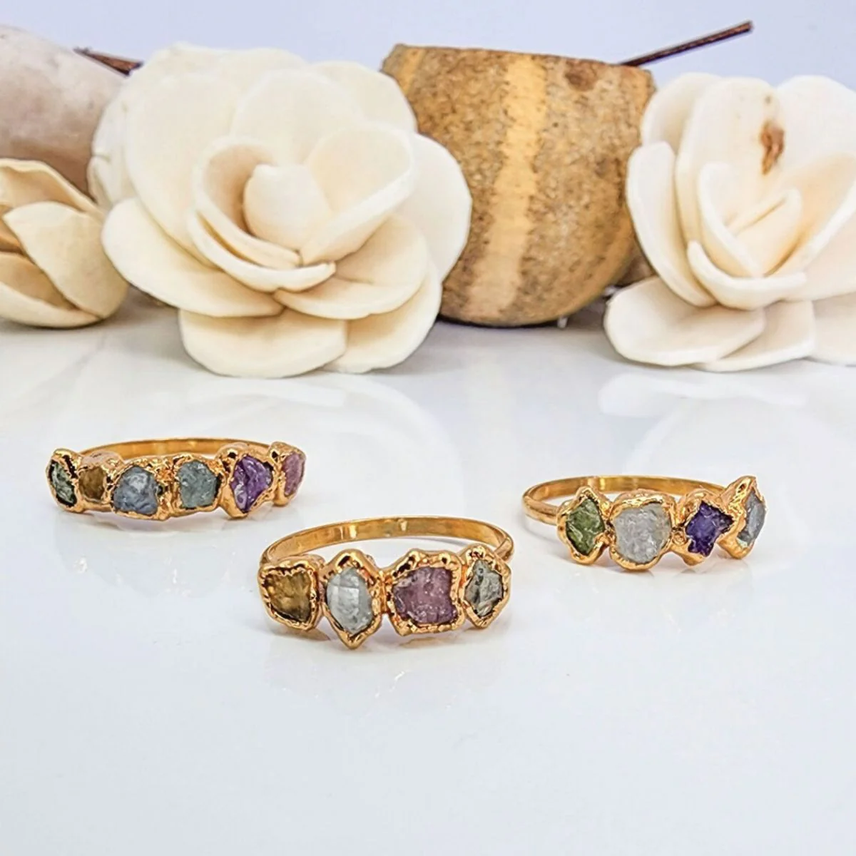 Personalized Grandma Mom Family Vintage Style Raw Birthstone Ring - Image 3