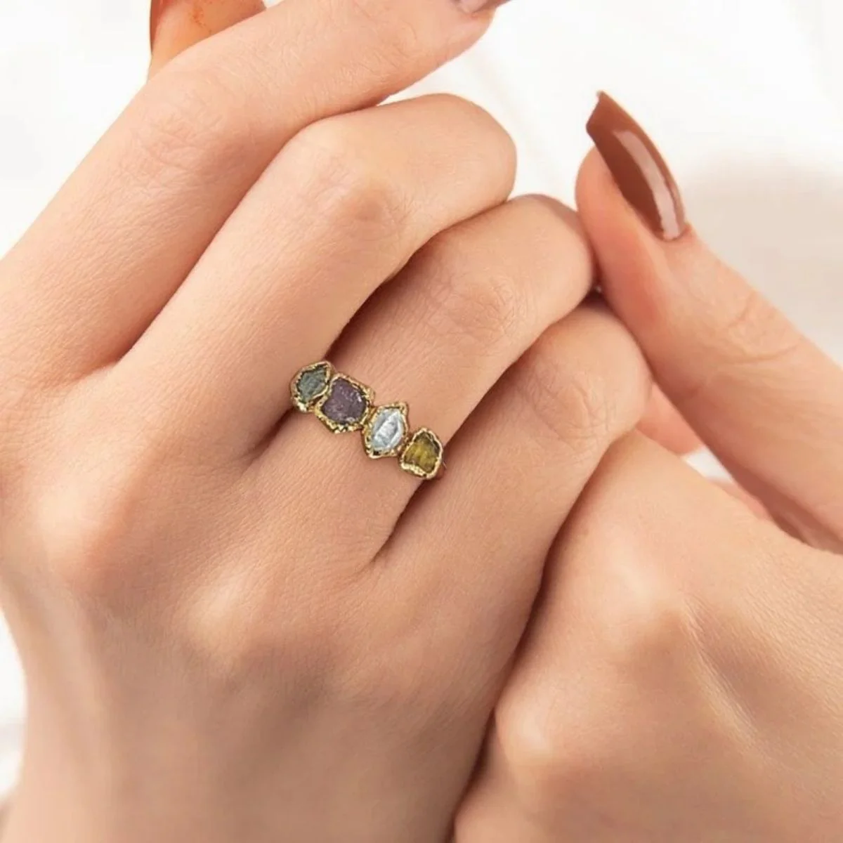 Personalized Grandma Mom Family Vintage Style Raw Birthstone Ring - Image 4