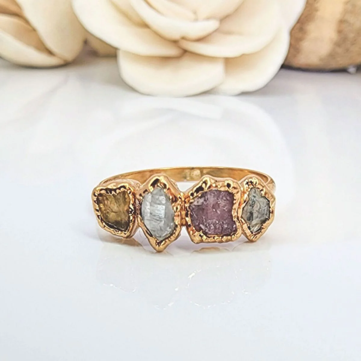 Personalized Grandma Mom Family Vintage Style Raw Birthstone Ring - Image 6