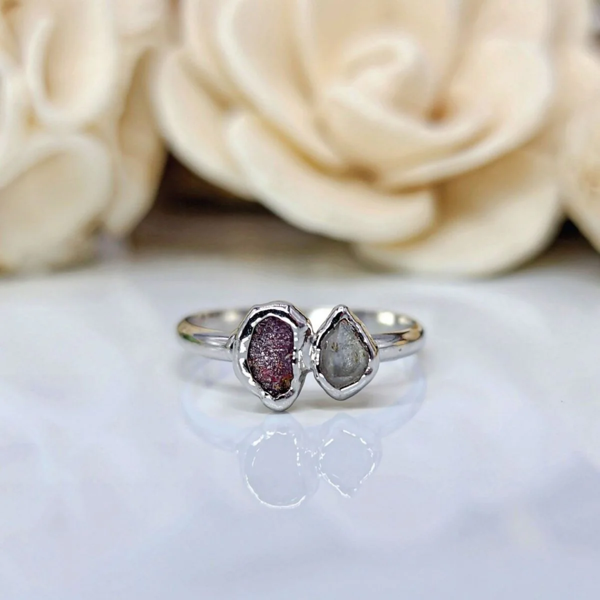 Personalized Grandma Mom Family Vintage Style Raw Birthstone Ring - Image 7