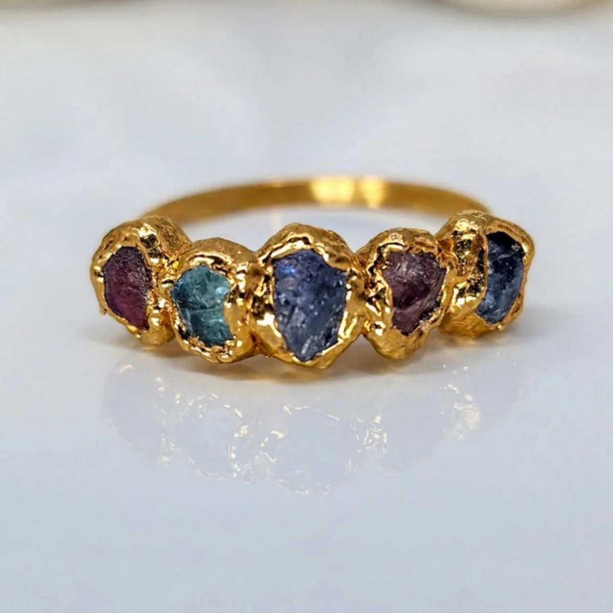 Personalized Grandma Mom Family Vintage Style Raw Birthstone Ring - Image 9