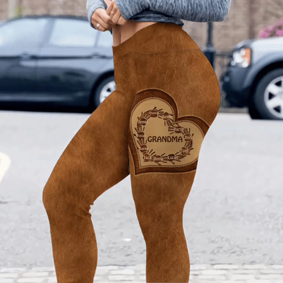 Personalized Grandma Mom Heart Kids' Handprints Leggings - Image 2