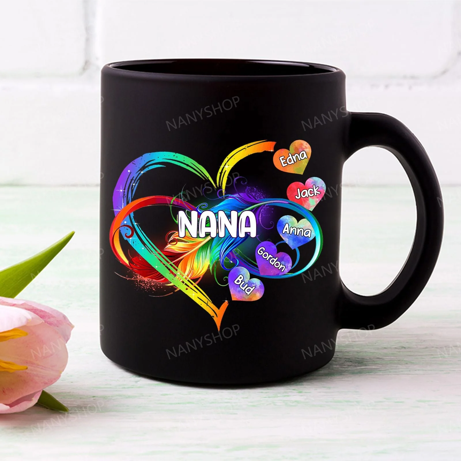 Personalized Grandma Mom Heart Rainbow Mug - Image 3