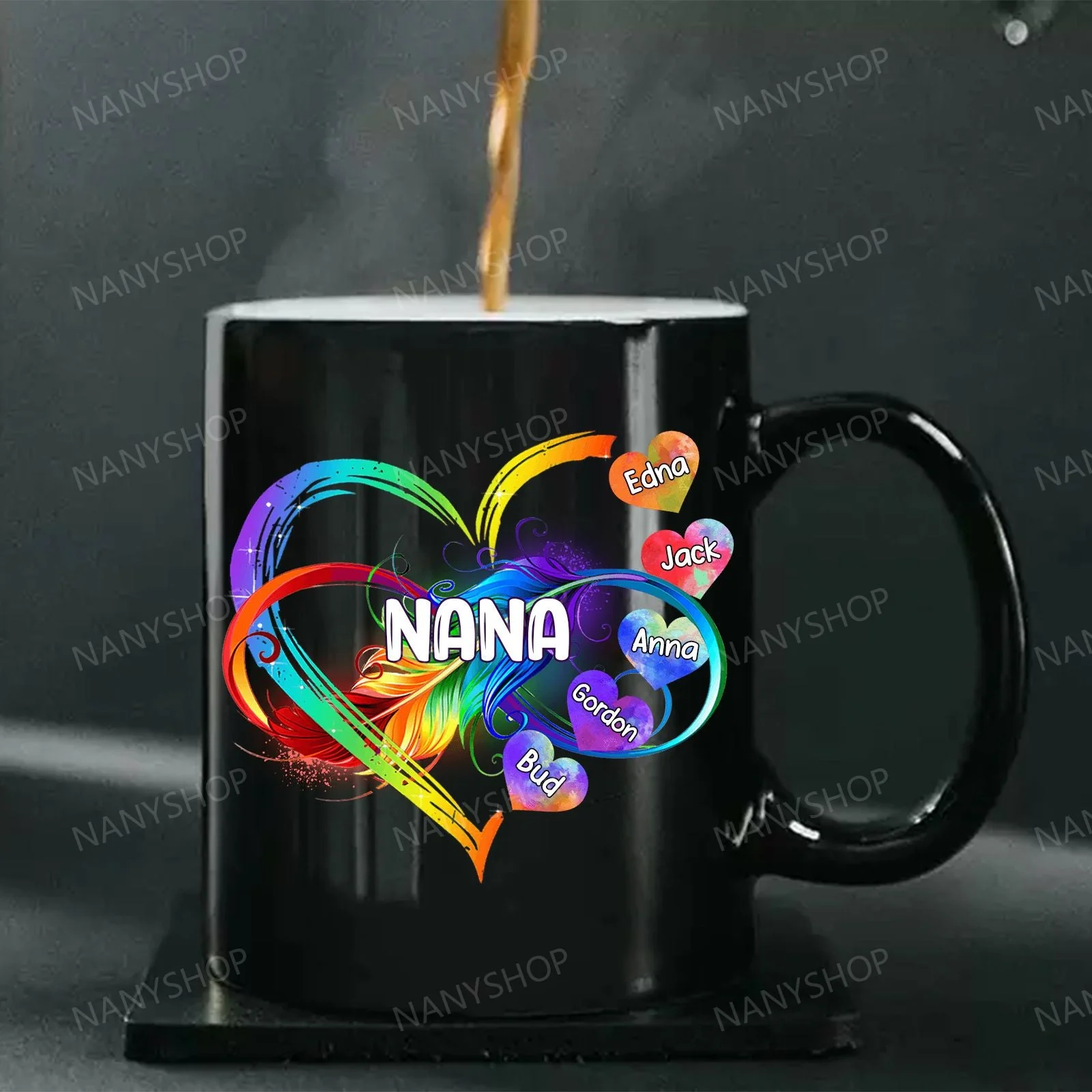 Personalized Grandma Mom Heart Rainbow Mug - Image 5
