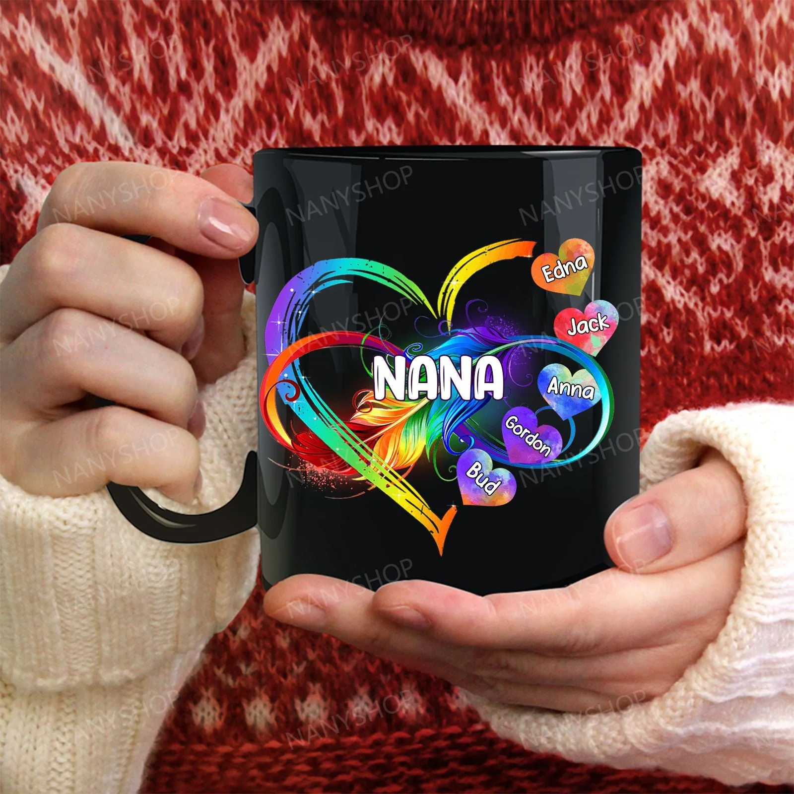 Personalized Grandma Mom Heart Rainbow Mug - Image 6