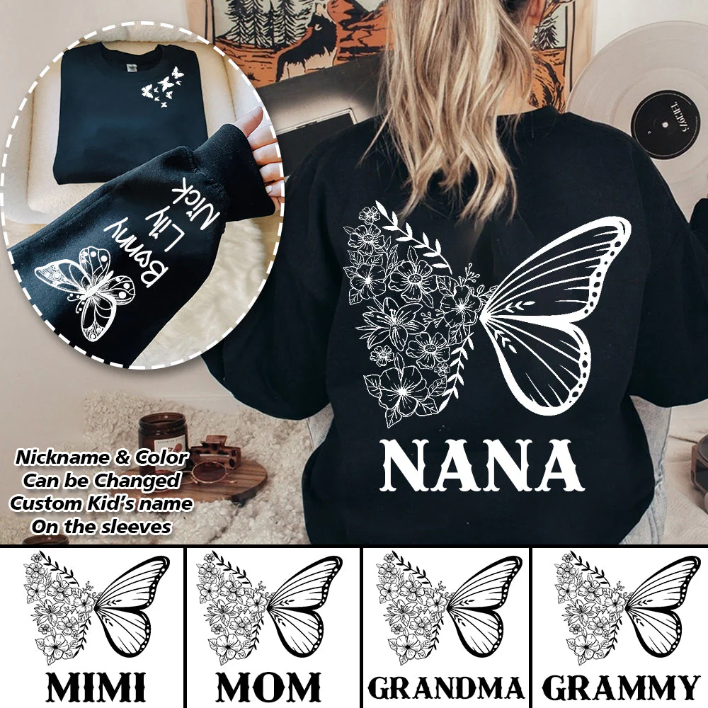 Personalized Grandma/Mom Kids Butterfly Sweatshirt - Image 4